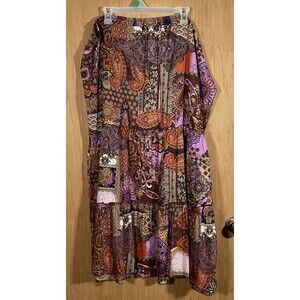 Vtg Women's Sz 1X Patchwork Midi Skirt Tiered Boho Hippie Festival CottageCore